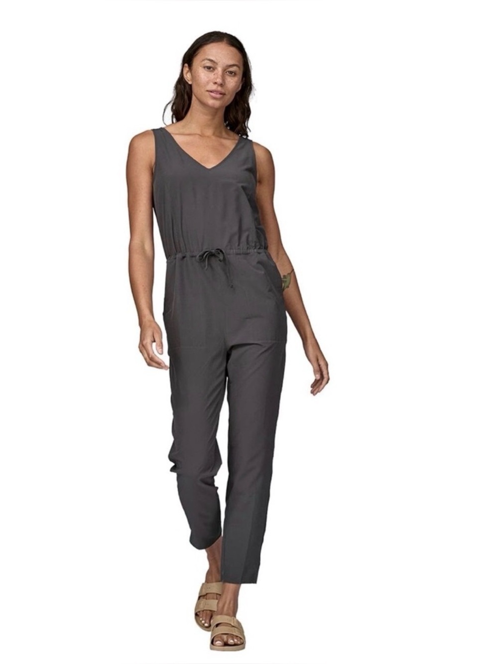Patagonia Sleeveless V-Neck Drawstring Jumpsuit in Charcoal